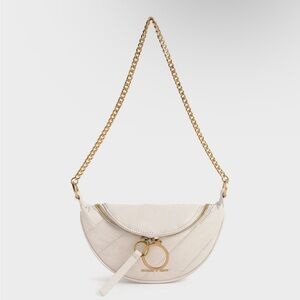 CHARLES AND KEITH Philomena Wrinkled Effect Half Moon Crossbody Bag Ivory purse